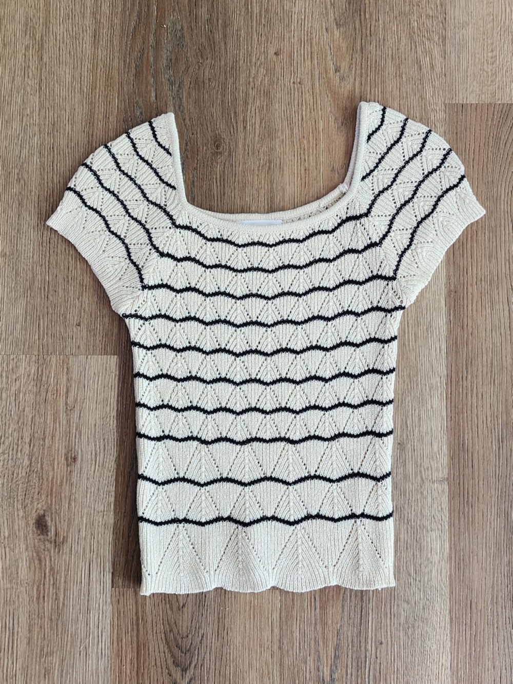 Kaileigh Cream Knit Top with Black Stripe Detail